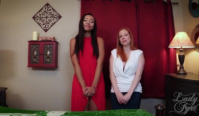 Redheaded MILF Lady Fyre schools young ebony Adriana Maya in a POV threesome