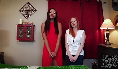 Redheaded MILF Lady Fyre schools young ebony Adriana Maya in a POV threesome