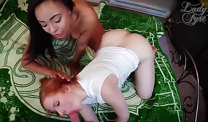 Redheaded MILF Lady Fyre schools young ebony Adriana Maya in a POV threesome