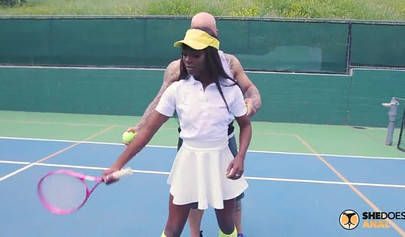 Tennis hottie Ana Foxxx gets analized by her coach