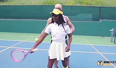 Tennis hottie Ana Foxxx gets analized by her coach