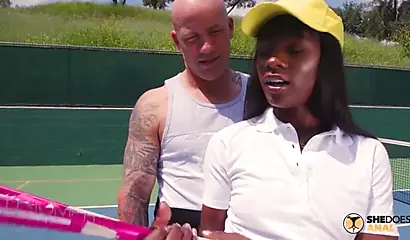 Tennis hottie Ana Foxxx gets analized by her coach