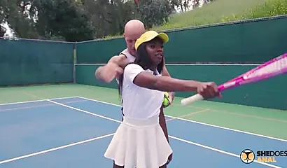 Tennis hottie Ana Foxxx gets analized by her coach