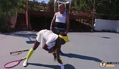 Tennis hottie Ana Foxxx gets analized by her coach