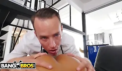 Ebony pornstar Harley Dean rides her pussy on a butler's dick