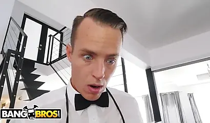 Ebony pornstar Harley Dean rides her pussy on a butler's dick