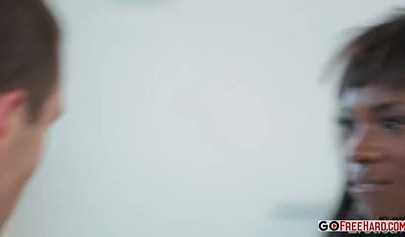 Tiny boobed ebony Ana Foxxx gets screwed by horny James Deen