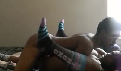 Slender Afro-American couple enjoys steamy sex action