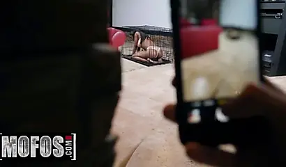 Caged ebony Sarah Banks gets released and fucked