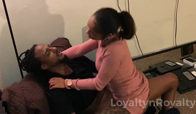 Slender ebony parole officer gets dominated and fucked