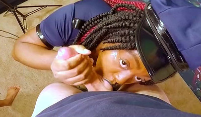 Curvaceous ebony cop Jade Jordan gives an intense BJ and gets boned