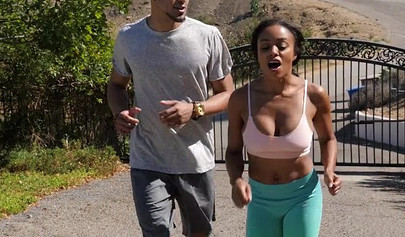 Sexy ebony Anya Ivy gets stripped, fingered and dicked on the sofa