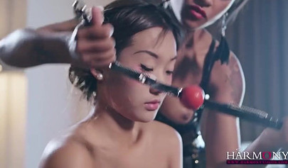 Petite Asian teen Alina Li gets fucked by dominant lesbians Dani Daniels & Skin Diamond