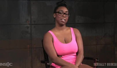 Busty tied up ebony Lisa Tiffian gets fucked in a BDSM threesome