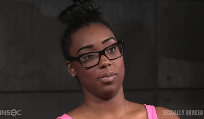 Busty tied up ebony Lisa Tiffian gets fucked in a BDSM threesome