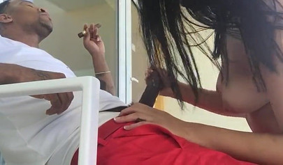 Sexy Latina sucks and fucks a BBC on the balcony