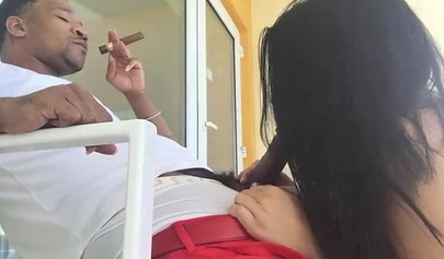 Sexy Latina sucks and fucks a BBC on the balcony