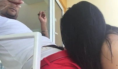 Sexy Latina sucks and fucks a BBC on the balcony