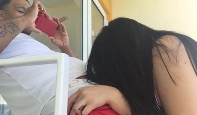 Sexy Latina sucks and fucks a BBC on the balcony