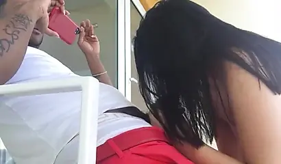 Sexy Latina sucks and fucks a BBC on the balcony