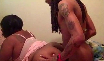 Thick ebony mom gets banged by her son's skinny friend