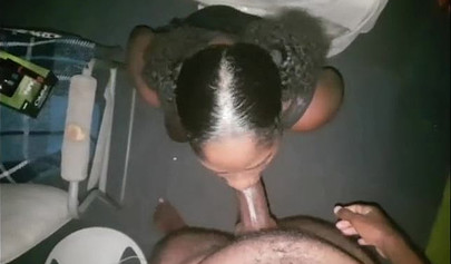 African doll throats a huge ebony dick in the dark