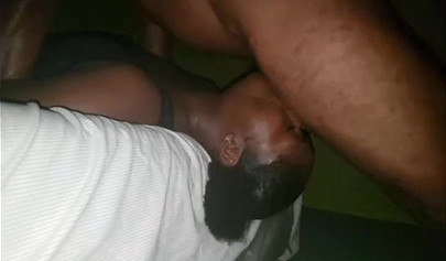 African doll throats a huge ebony dick in the dark