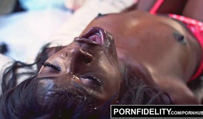 Ebony in red panties Ana Foxxx takes a cumload in her pussy during an intense fuck