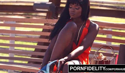 Ebony in red panties Ana Foxxx takes a cumload in her pussy during an intense fuck