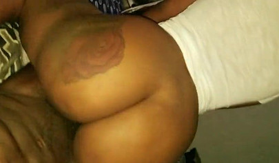 Bubble butted ebony sits on my dick and rides it