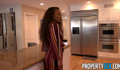 Real estate agent Demi Sutra rides her black pussy on a white dick