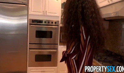 Real estate agent Demi Sutra rides her black pussy on a white dick