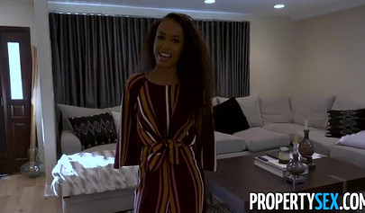 Real estate agent Demi Sutra rides her black pussy on a white dick