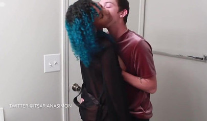 Blue-haired ebony gets boned in the bathroom