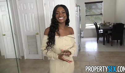 Busty real estate agent gets choked and banged to orgasm