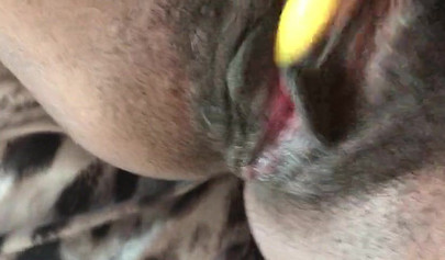 Black slut cums while masturbating up close