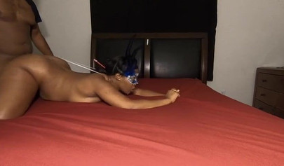 Masked ebony getting pounded doggystyle by her stepbro