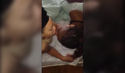 Ebony roommates give a double BJ and fuck in an amateur threesome