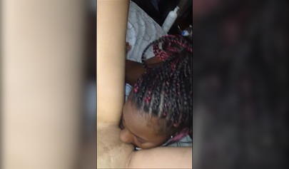 Ebony roommates give a double BJ and fuck in an amateur threesome