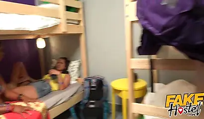 Busty ebony roommates Claudia Bavel & Lola Marie get fucked in a hostel threesome