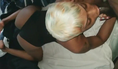 Blonde ebony Monica Rose gets her pierced cunt and asshole drilled