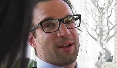 Naturally busty beauty Nia Nacci gets orally pleased and fucked by a nerd