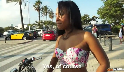 Attractive black babe gets her bubble booty oiled up before fucking