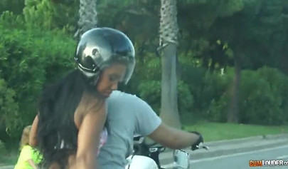 Attractive black babe gets her bubble booty oiled up before fucking