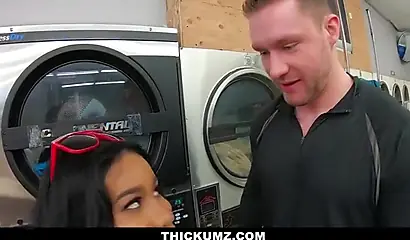 Big assed ebony teen Jenna J Foxx blows and fucks a dick in public