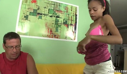 Petite ebony honey loses her virginity with her stepdad