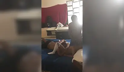 Young ebony girlfriend participates in an amateur threesome