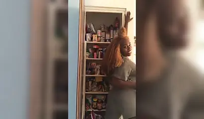 Playful ebony lifts her shirt up and shows her tits on IG