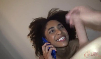 Ebony cutie Luna Corazon gets fucked while talking to her man on the phone