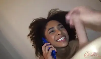 Ebony cutie Luna Corazon gets fucked while talking to her man on the phone